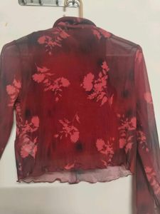 Sheer Floral Button-Up Top