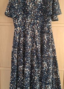 Tokyo Talkies Navy Blue Printed Fit &amp; Flare Midi D