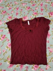 Maroon Lace Trimmed Top