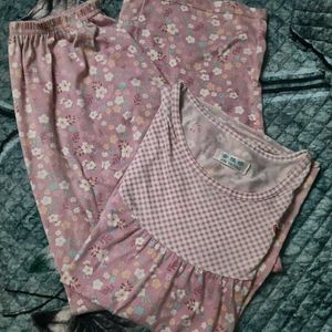 Cute Pink Floral Night Pajama Set