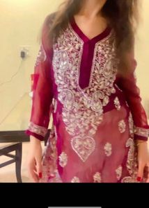 Embroidered Kurta with intricate silver work