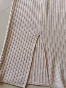 Cream Ribbed Knit Maxi Skirt