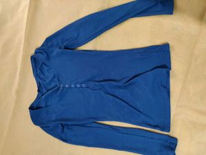 Blue Ribbed Henley Long Sleeve Top