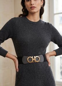 Designer Elastic Belt with Gold Buckle