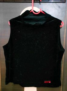 Partywear Sleevless Velvet Black Top