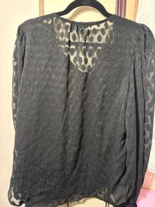 Chic Black Sheer Print Long Sleeve Top