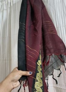 Elegant Maroon Dupatta with Gold Border