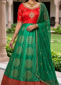 Elegant Red & Green  long gown