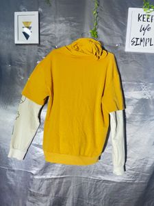 Stylish Yellow Hoodie with Contrasting Sleeves