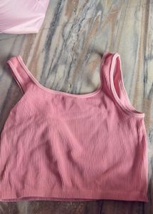 Ribbed Graphic Tee &amp; Pink Tank Top Set