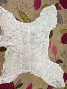 Chic White Puff Sleeve Lace-Up Top