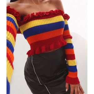 Rainbow Striped Off-Shoulder Top