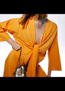Zara Orange Tie-Front Cover-Up