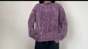 Purple Knit Mock Neck Sweater