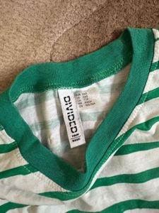 H&amp;M Green &amp; White Striped Crop Top