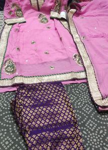 hand embroidered gota work pink georgette suit