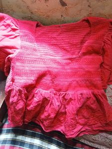 Vibrant Red Smocked Peplum Top