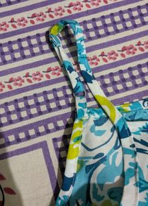 Blue &amp; White Printed Midi Dress Adjustable Straps