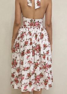 Vintage Floral Halter Neck Midi Dress