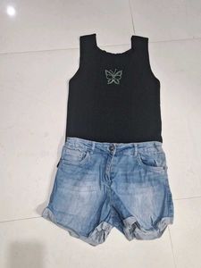 Butterfly Sparkle Tank Top & Denim Shorts Set