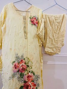 Yellow Kurta Set with Floral Print