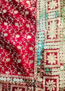 Red &amp; Gold Embroidered Fabric Saree