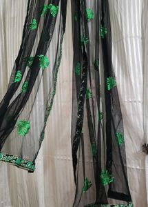 Elegant Black Saree with Green Embroidery