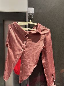 Chic Rose Gold Satin one Collared Shirt