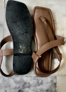 Brown Square Toe Flat Sandals