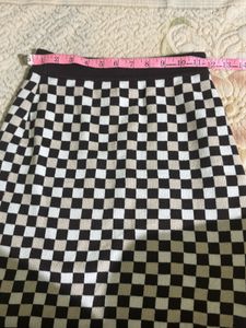 Checkerboard Knit Midi Skirt