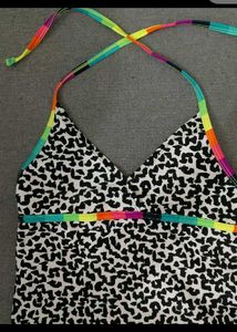 Leopard Print Bikini Top with Rainbow Straps