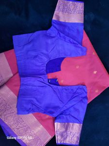 Pink Saree with Blue Blouse