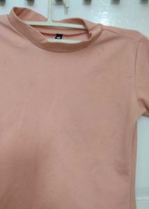 Women's Peach Mock Neck T-Shirt