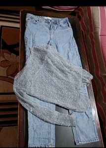 (combo🎉) Denim Jeans & Sparkly Top