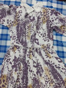 Bohemian Print Dress with Lace Collar