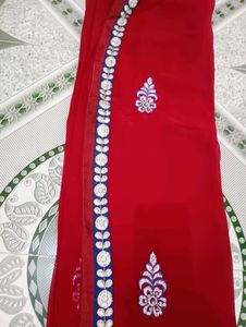 Red ♥️ Fully Worked Saree With Unstitched Blouse