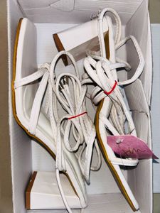 Strappy White Lace-Up Heels