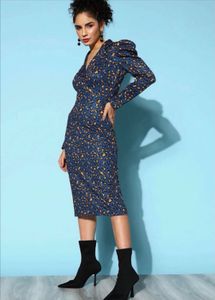 Blue Leopard Print Midi Dress