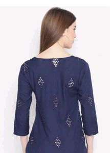 Myntra Blue Top With White Pearl Beaded Leggings
