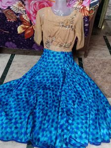 Blue & Beige Embellished Dress