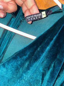 Tokyo Talkies Elegant Green Velvet Jumpsuit XL