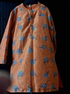 Boys Orange Printed Kurta Pyjama