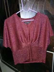 Metallic Maroon Shimmer V-Neck Top
