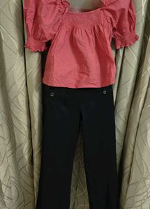 Chic Pink Puff Sleeve Square Neck Top