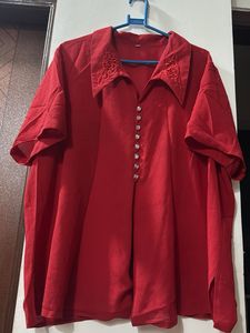 Vibrant Red Embroidered Blouse