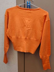 Bright Orange Cropped Cardigan
