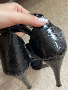 Black Crocodile Embossed Heels