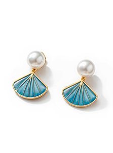 Elegant Pearl &amp; Turquoise Fan Earrings