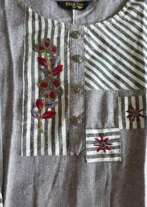 Embroidered Grey Kurta
