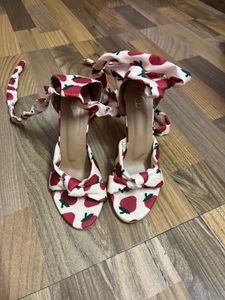 Strawberry Print Lace-Up Heels